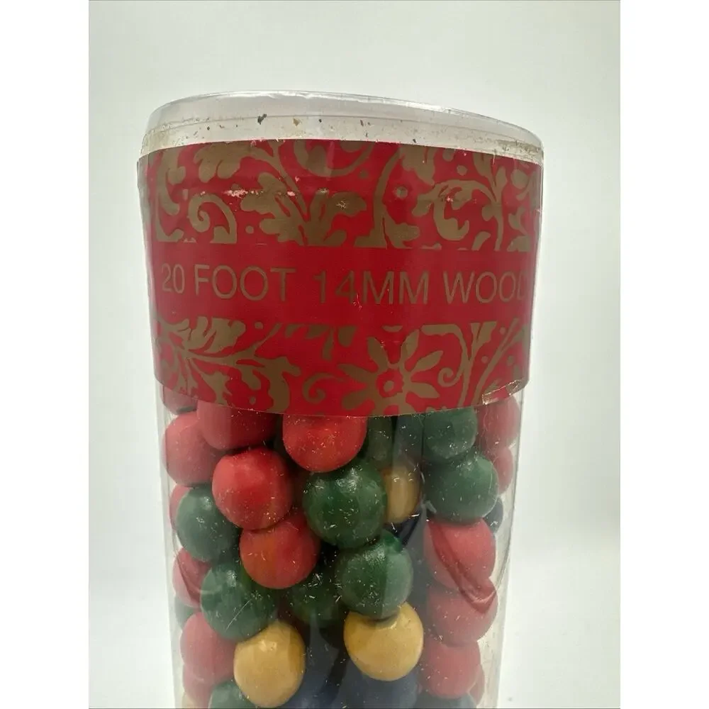 Vintage Rustic Wooden Bead Garland Home For The Holidays 20’ NEW